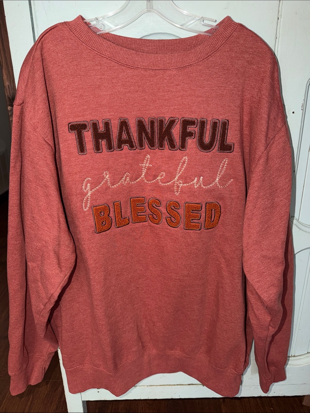 Thankful Grateful Blessed Coral Pullover Sweatshirt